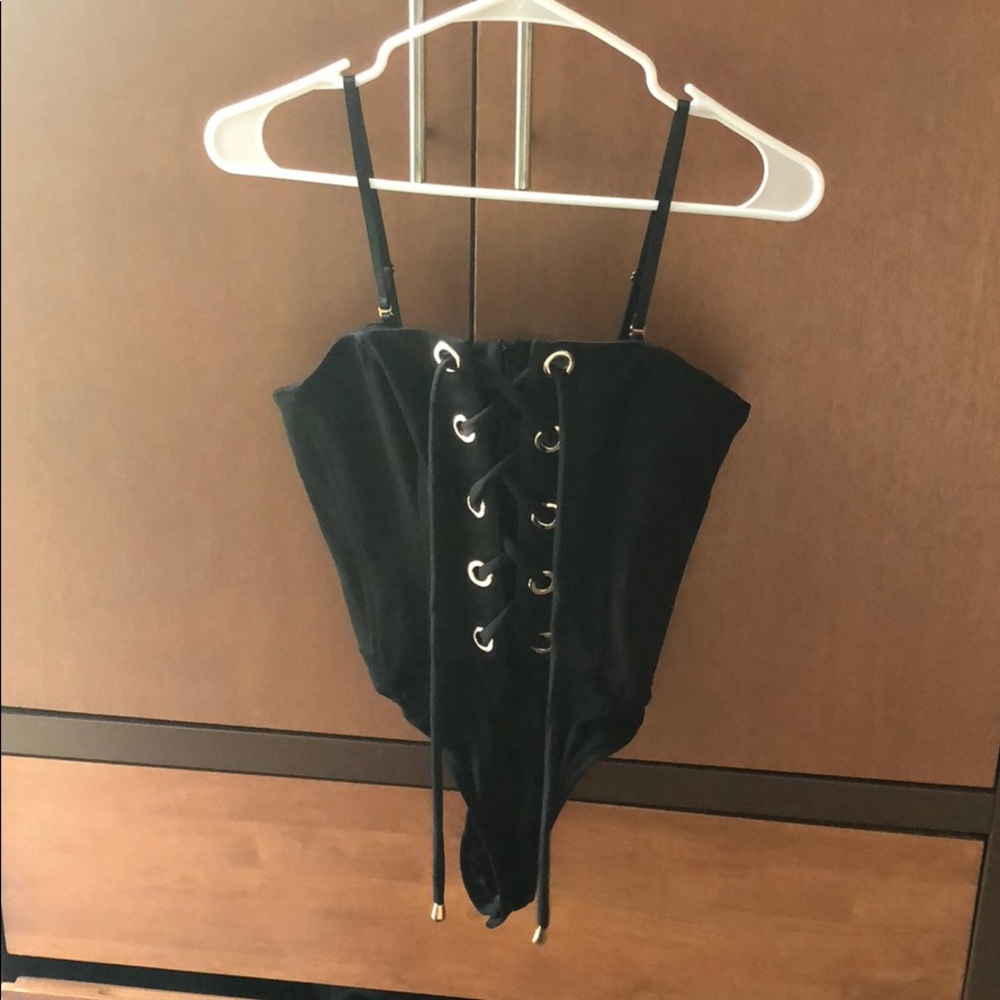 Revolve black lace up bodysuit
